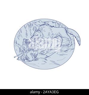 Fenrir Attacking Norse God Odin Drawing Color Stock Photo