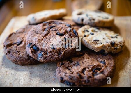 chocolate chip cookie pile - baked cookies, dessert, sweet sugary product Stock Photo