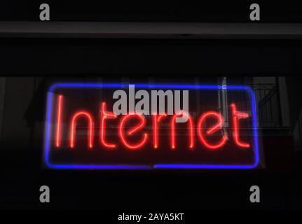 Internet cafe neon sign Stock Photo