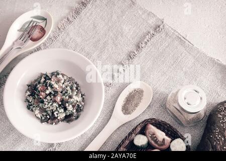 Salad Tabule - a common dish of Arabic cuisine. Stock Photo