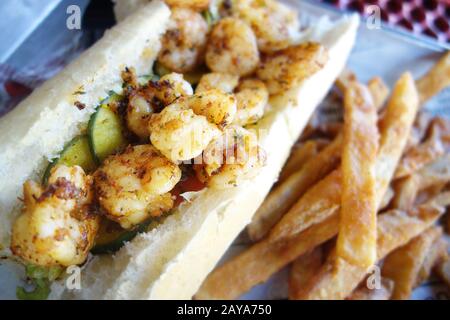 Shrimp Po Boy sandwich Stock Photo