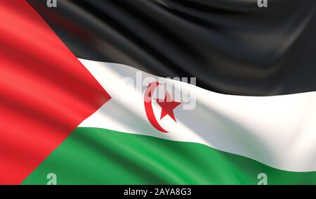 Flag of the Sahrawi Arab Democratic Republic. Waved highly detailed fabric texture. Stock Photo