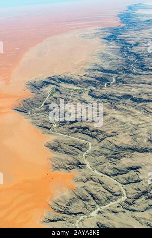 Aerial view, Kuiseb River in the mountains of the Namib Desert, Erongo ...