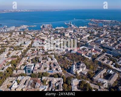 Aerial view of the Monument to the founders of Odessa, Ukraine. City ...