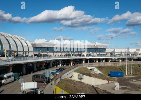 Budapest, Hungary - February 2020: Ferenc Liszt International Airport Budapest exterior architecture. Ferenc Liszt Airport in Budapest Stock Photo