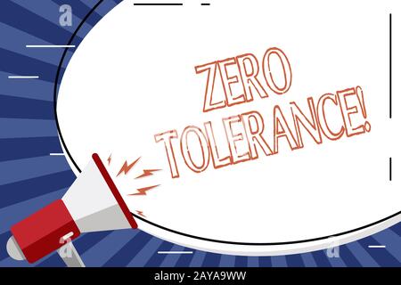 Handwriting text Zero Tolerance. Concept meaning refusal accept antisocial behaviour typically by strict Blank White Huge Oval S Stock Photo