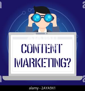 Text sign showing Content Marketing question. Conceptual photo involves creation and sharing of online material Man Holding and Stock Photo