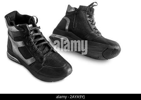 Comfortable boots with lacing and zip closure. Stock Photo