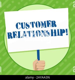 Writing note showing Customer Relationship. Business photo showcasing ways how company analysisage relations with customers Hand Stock Photo