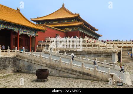 Beijing, China - May 16, 2018: Tourists in Gugong Forbidden City Palace Stock Photo