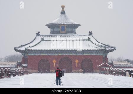 Temple of Heaven in the heavy snow Stock Photo