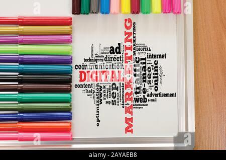 Digital marketing word cloud on the whiteboard Stock Photo