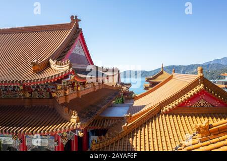 traditional roof at Wenwu temple Stock Photo