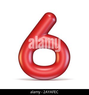 Red glossy font Number 6 SIX 3D Stock Photo