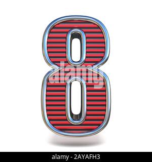 Metal red lines font Number EIGHT 8 3D Stock Photo