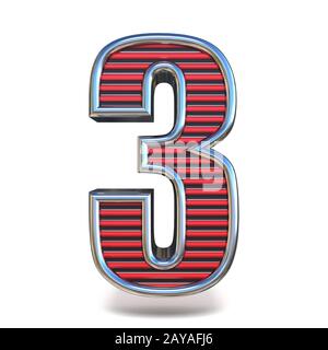 Metal red lines font Number THREE 3 3D Stock Photo