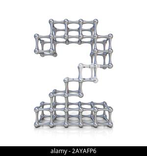 Metal lattice digit number TWO 2 3D Stock Photo