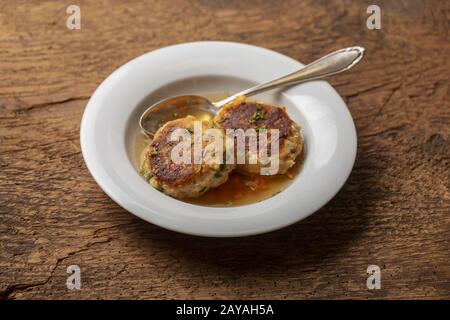 Bavarian Kaspressknödel a cheese dumpling Stock Photo