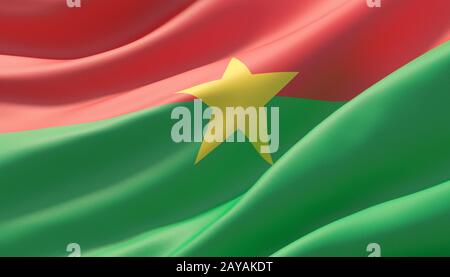 Waved highly detailed close-up flag of Burkina Faso. 3D illustration. Stock Photo