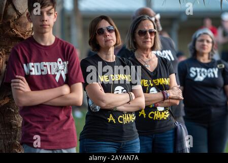 Parkland, Florida, USA. 14th Feb, 2020. People gather at Pine Trails Park in Parkland, in honor and commemoration of the 17 victims, two years after the shooting at Marjory Stoneman Douglas high school. Credit: Orit Ben-Ezzer/ZUMA Wire/Alamy Live News Stock Photo