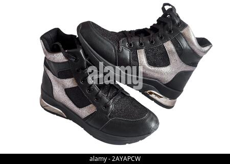 Comfortable boots with lacing and zip closure. Stock Photo