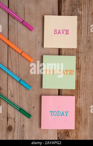 Handwriting text Save The Date. Concept meaning Organizing events well make day special event organizers Note papers and station Stock Photo