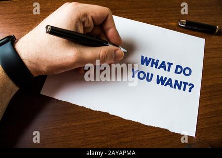 Conceptual hand writing showing What Do You Want Question. Business photo text say or write in order to ask demonstrating about Stock Photo