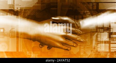 Human and Robot Hand System Integration Stock Photo