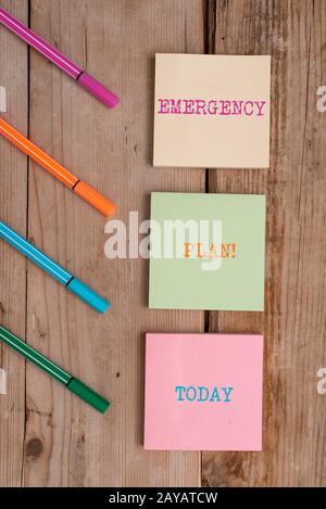 Handwriting text Emergency Plan. Concept meaning actions developed to mitigate damage of potential events Note papers and statio Stock Photo