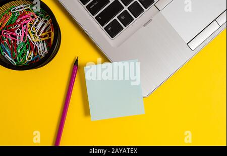 Download Open laptop computer with blank sticky notes stuck to the ... Yellowimages Mockups