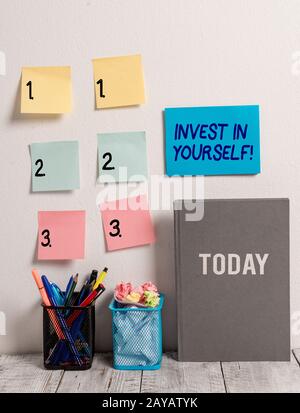 Text sign showing Invest In Yourself. Conceptual photo learn new things or materials thus making your lot better. Stock Photo