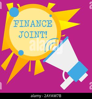 Writing note showing Finance Joint. Business photo showcasing provision of funds for a project came from two or more sources Spe Stock Photo
