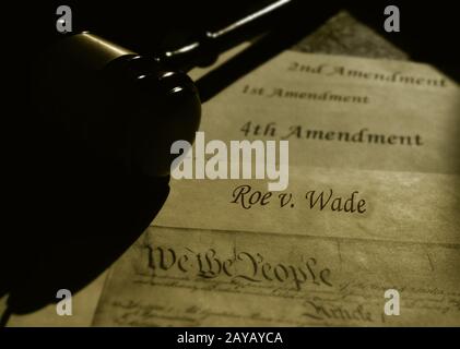 Roe V Wade text with US Constitution Stock Photo