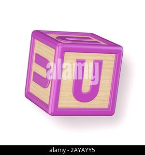 Letter U wooden alphabet blocks font rotated. 3D Stock Photo