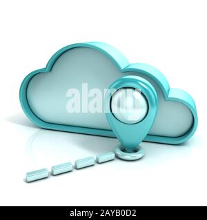 Cloud with map pointer. Favorite places. 3D Stock Photo