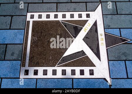 Palm print of Jet Li on the Avenue of Stars, Hollywood Walk of Fame Stock Photo