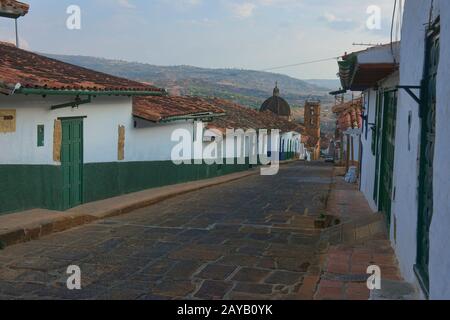 The charming cobblestone streets of colonial Barichara, Santander, Colombia Stock Photo