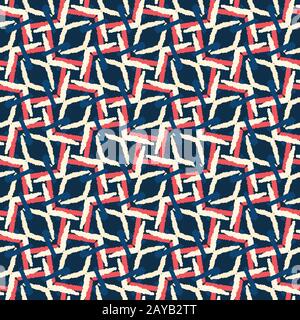 Classic Blue Hand Drawn Rope Net Seamless Pattern. Mariner Style Woven Background in Indigo Red. Hand Drawn Rugged Nautical Twine Texture Stock Vector