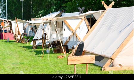 Tent camp and market stall at a medieval spectacle Stock Photo - Alamy