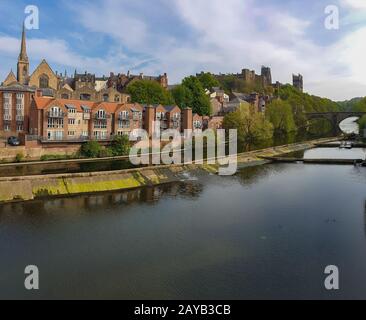Traditional buildings along the bank of River Wear, Durham, England Stock Photo