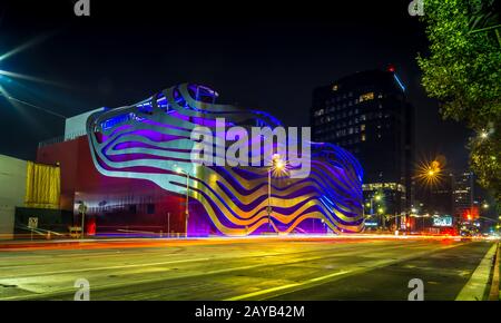 Los Angeles, California, USA, November, 2018: The Petersen Automotive Museum is located on Wilshire Boulevard at night