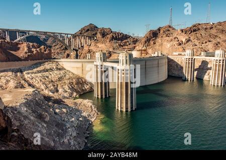 hoover dam on lake mead in nevada and arizona stateline Stock Photo