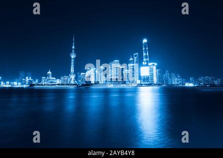 shanghai skyline with blue tone Stock Photo