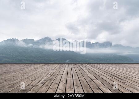 enshi grand canyon landscape and wooden floor Stock Photo
