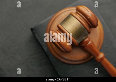 top view of gavel on a book on back background  Stock Photo