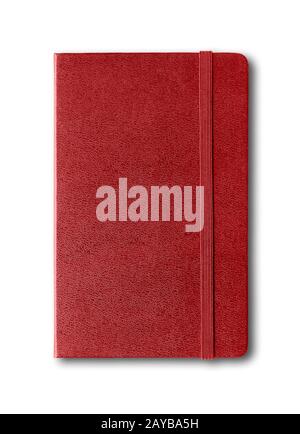 Dark red closed notebook isolated on white Stock Photo
