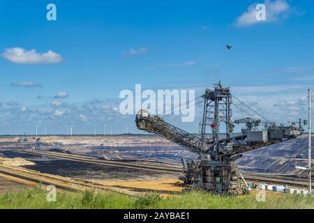 Bucket wheel excavator in surface mining in revision Stock Photo