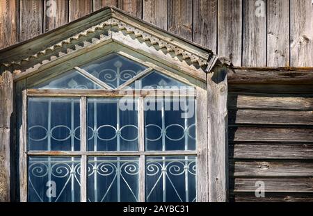 Fragment of the window of the ancient Orthodox Church Stock Photo