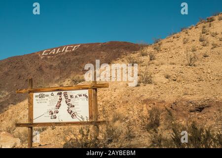 calico ghost town map and mountain sign Stock Photo