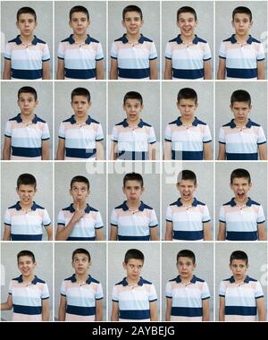 Child faces. Many faces showing emotions and expressions. Stock Photo